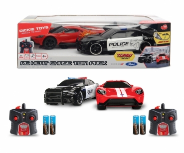 Jada 251109002 - 1:16 RC Heat Chase Twin Pack, 2015 Dodge Challenger SRT Hellcat & 2017 Ford GT, Ferngesteuerte Autos mit Funksteuerung