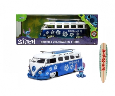 Jada 253075000 - 1:24 Disney Stitch Volkswagen T1 Bus mit Figur