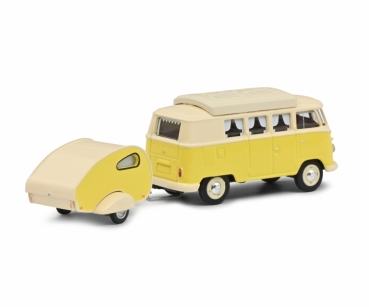 Schuco 452026700 – VW T1 Camper mit Wohnanhänger 1:64