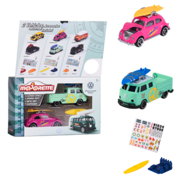 Majorette 212055006 - VW The Originals 2er Set VW Beetle lila + VW Pick-up T1 grün