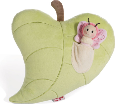 Nici 44939 - Kuschelkissen Blatt mit Schmetterling, ca. 30 cm Hello Spring, Plüsch