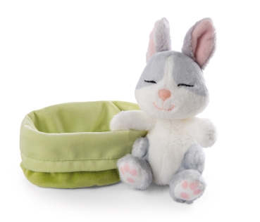 Nici 48706 - Kuscheltier Sleeping Pets Hase grau ca.12cm im grünen Körbchen