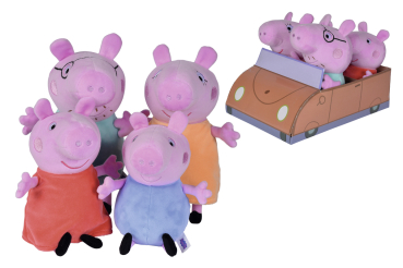 Simba 109261006 - Peppa Pig Plüschfiguren 4-teiliges Familienset im Auto