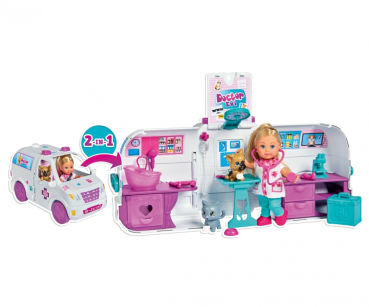 Simba 105733488 Evi Love, Doktor Evi 2-in-1 Tiermobil