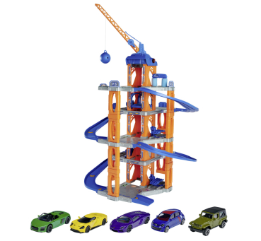 Majorette 212059987 - Motor Lift Center + 5 Cars