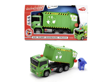 Dickie 203805000 - Air Pump Garbage Truck, Müllabfuhr mit Luftpumpfunktion, ca. 31 cm