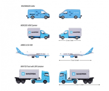 Preview: Majorette 212057290 - MAERSK 4er Geschenkset Logistic Sprinter, Air Cargo