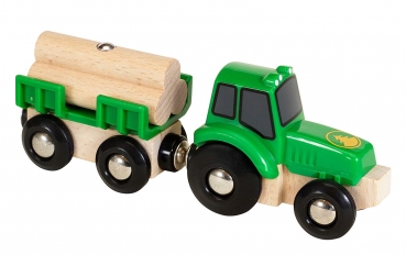 BRIO World 33799 - Traktor mit Holz-Anhänger