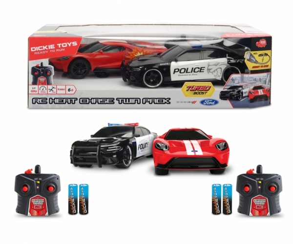 Jada 251109002 - 1:16 RC Heat Chase Twin Pack, 2015 Dodge Challenger SRT Hellcat & 2017 Ford GT, Ferngesteuerte Autos mit Funksteuerung