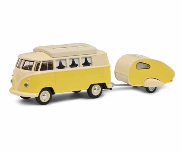 Schuco 452026700 – VW T1 Camper mit Wohnanhänger 1:64