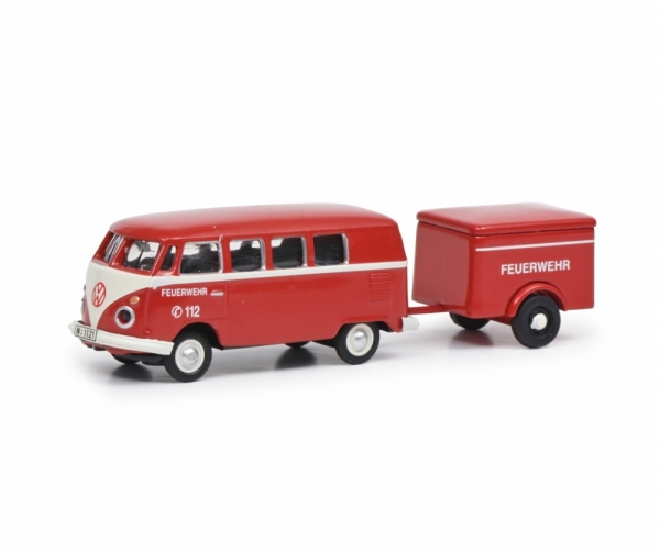 Schuco 452661800 – VW T1 Bus mit Anhänger Feuerwehr 1:87