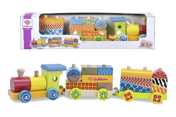 Eichhorn 100002223 - Color, kleiner Zug, Holzeisenbahn mit Bausteinen, Steckspiel