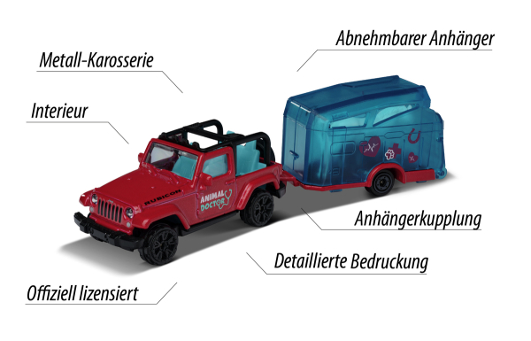 Majorette 212053154Q02 - Pink Drivez Jeep Wrangler + Pferdeanhänger