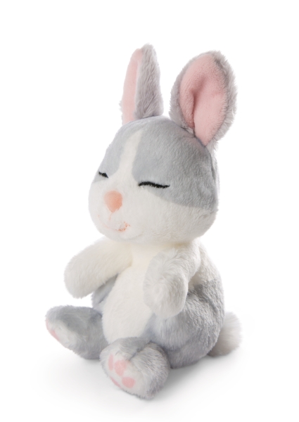 Nici 48706 - Kuscheltier Sleeping Pets Hase grau ca.12cm im grünen Körbchen