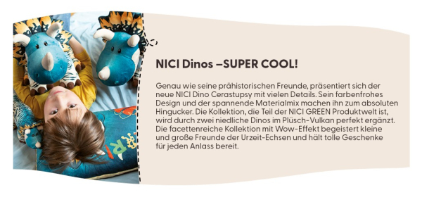 Nici 49469 - Dino Cerastupsy NICI GREEN, flauschiges Kuscheltier , ca. 50 cm