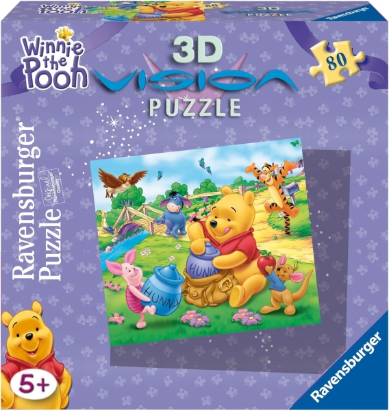 Ravensburger 09121 - Winnie Pooh und Sein Honig, 80 Teile 3D Vision Line Puzzle
