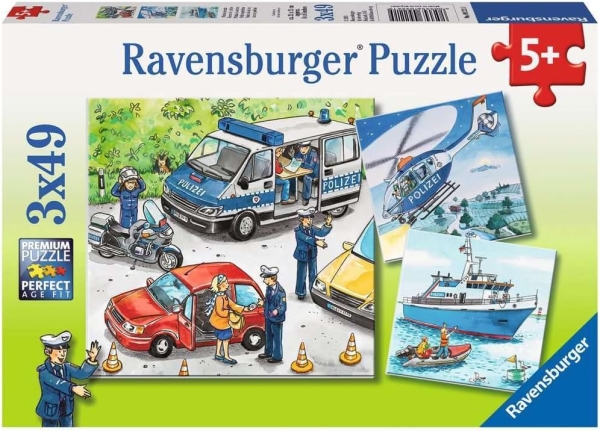 Ravensburger 09221 - Puzzle 3x49 Teile, Polizeieinsatz