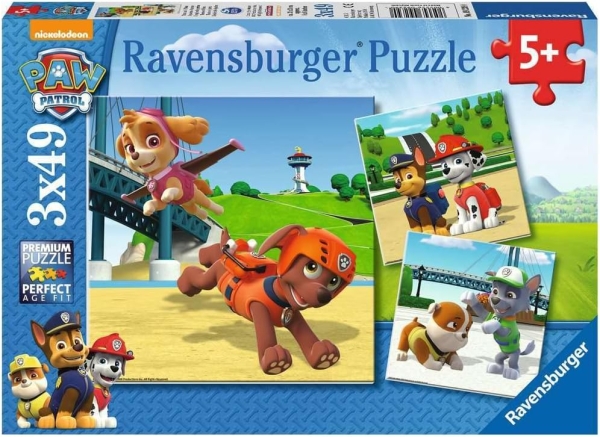 Ravensburger 09239 - Paw Patrol, Team auf 4 Pfoten, Puzzle 3 x 49 Teile