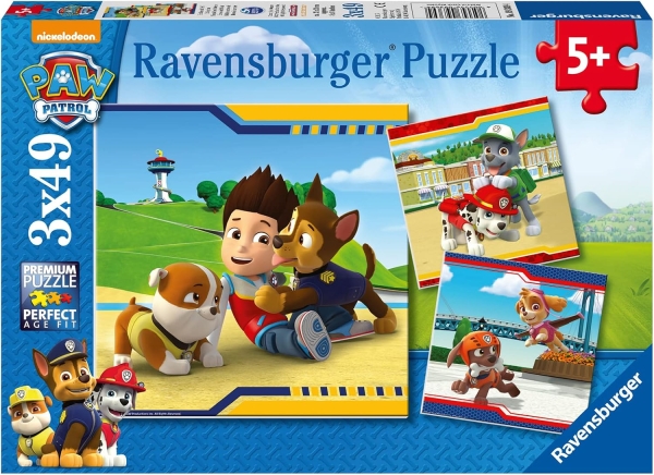 Ravensburger 09369 - Paw Patrol, Helden mit Fell, Puzzle 3 x 49 cm