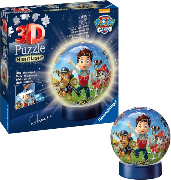 Ravensburger 11842 - puzzleball Paw Patrol 72 Teile 13 cm + LED Sockel