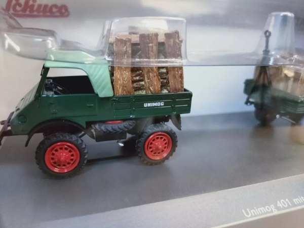 Schuco 450313300 - 1:43 MB Unimog 401 inkl. Anhänger