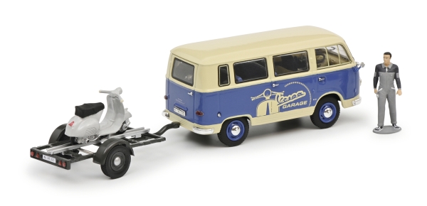 Schuco 450320000 - 1:43 Ford FK1000 Bus 'Vespa' + Vespa 1958 blau / cremeweiß