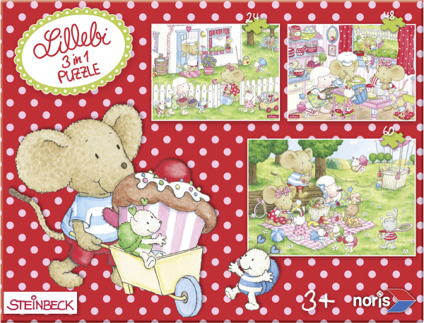 Noris 606038035 - Lillebi 3 in 1 Puzzlespaß ''Kuchen + Picknick''