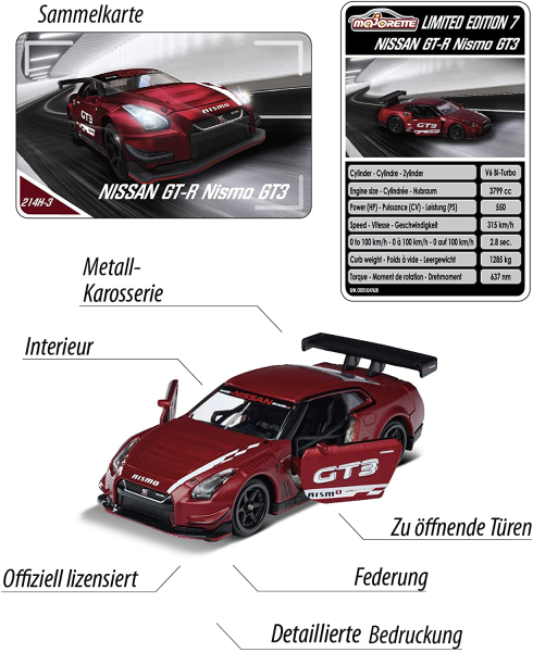 Majorette 212054024 - Limited Edition 7, Nissan GT-R Nismo GT3