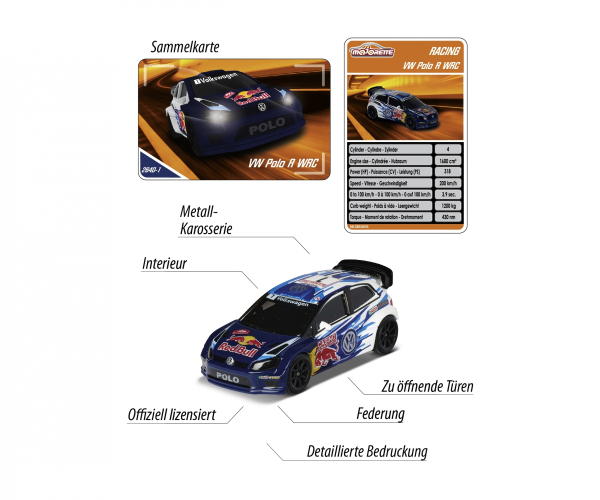 Majorette 212084009Q06 - Racing VW Polo WRC Champion + Sammelkarte