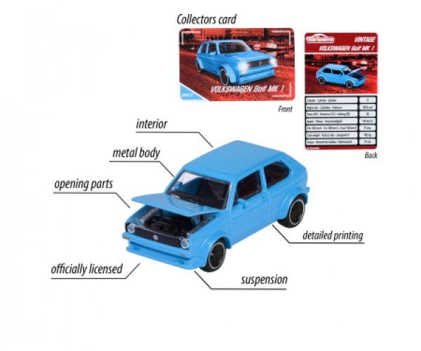 Majorette 212052010Q12 - Vintage VW Golf MK1, blau