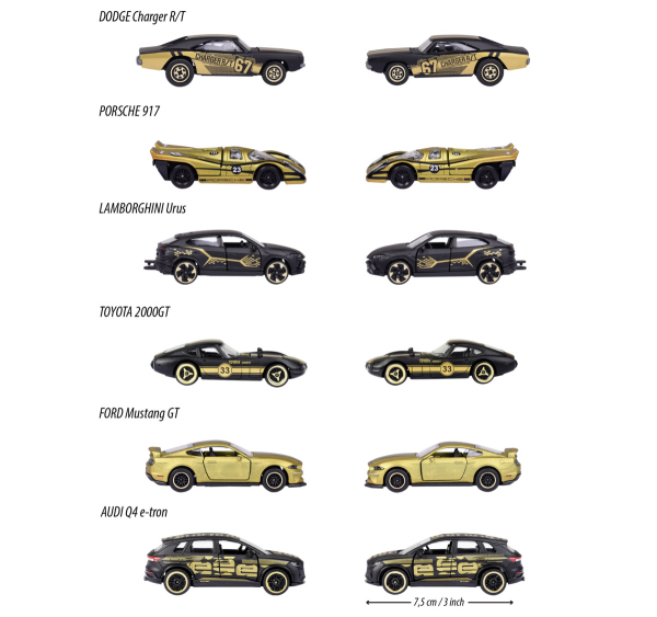 Majorette 212054030 - Limited Edition 9 matt schwarz/gold Edition, 6-fach sortiert