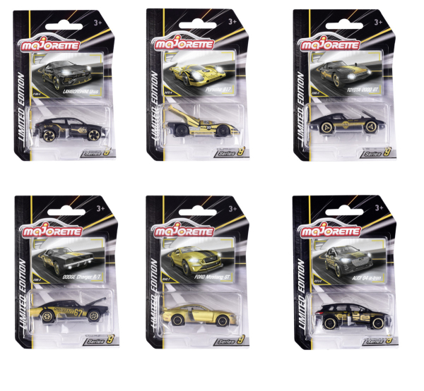 Majorette 212054030 - Limited Edition 9 matt schwarz/gold Edition, 6-fach sortiert