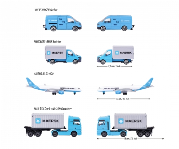Majorette 212057290 - MAERSK 4er Geschenkset Logistic Sprinter, Air Cargo