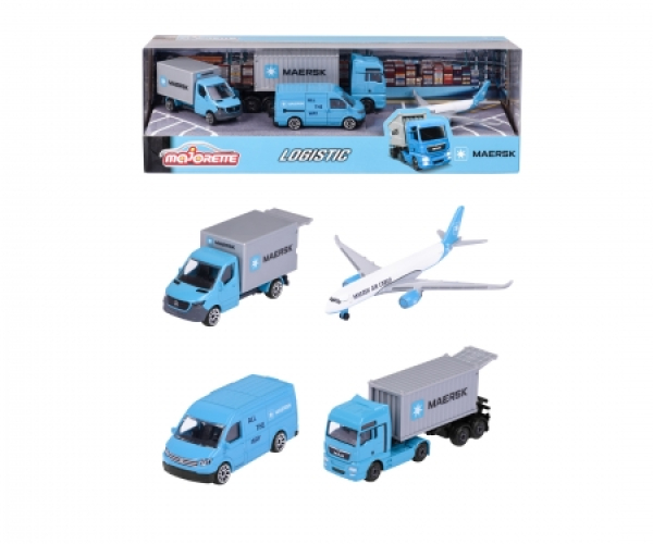 Majorette 212057290 - MAERSK 4er Geschenkset Logistic Sprinter, Air Cargo