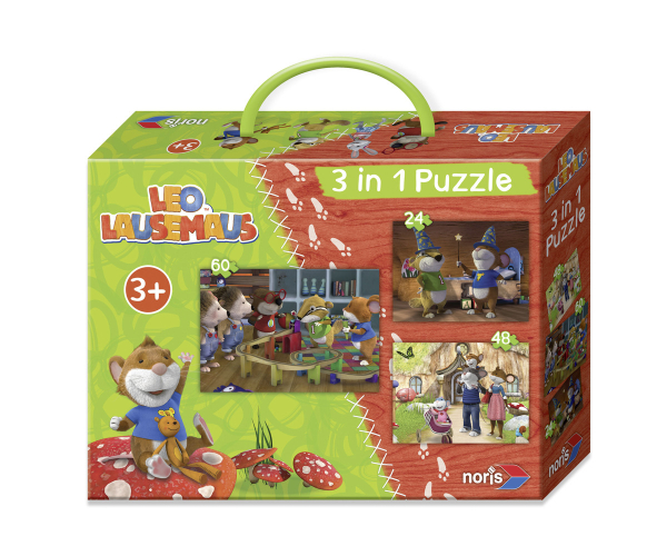 NORIS 606031428 - Leo Lausemaus, Puzzlekoffer 3 in 1