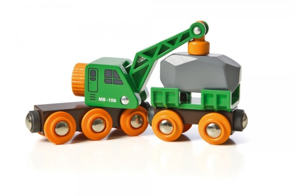 BRIO World 33698 - Grüner Kranwagen mit Anhänger